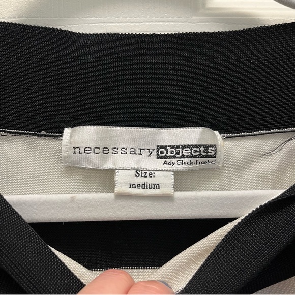 Necessary Objects Black and White 3/4 Sleeve Striped Shirt with Neck Tie - Picture 5 of 5